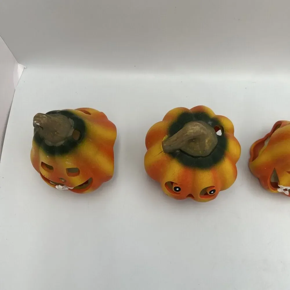 2000s Vintage Halloween Jack O Lantern Pumpkin Candle Holders Set of 4 Ceramic